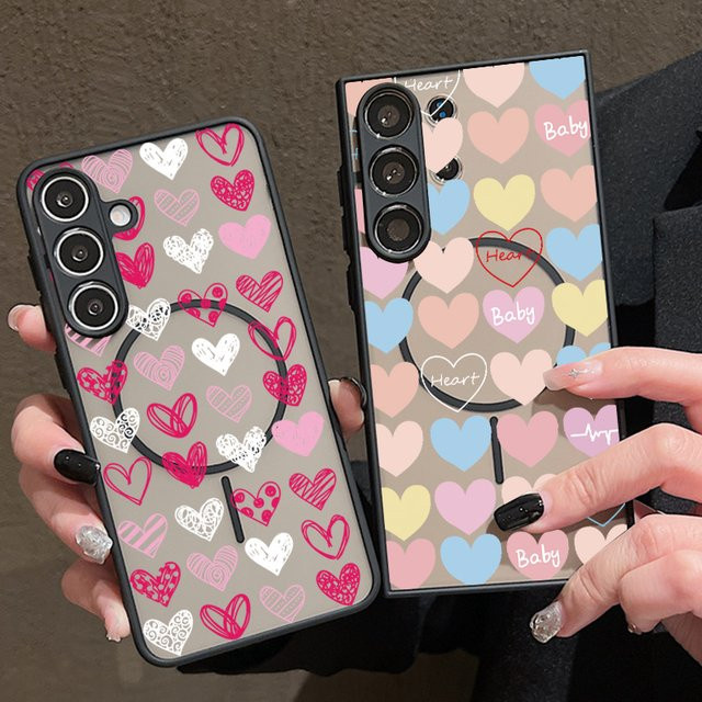 Bunte Herz-Magnet-Handyhülle für Samsung Galaxy S26 S25 S24 S23 S22 Ultra Plus FE aus TPU und PC in Multicolour und Schwarz - Bild 1