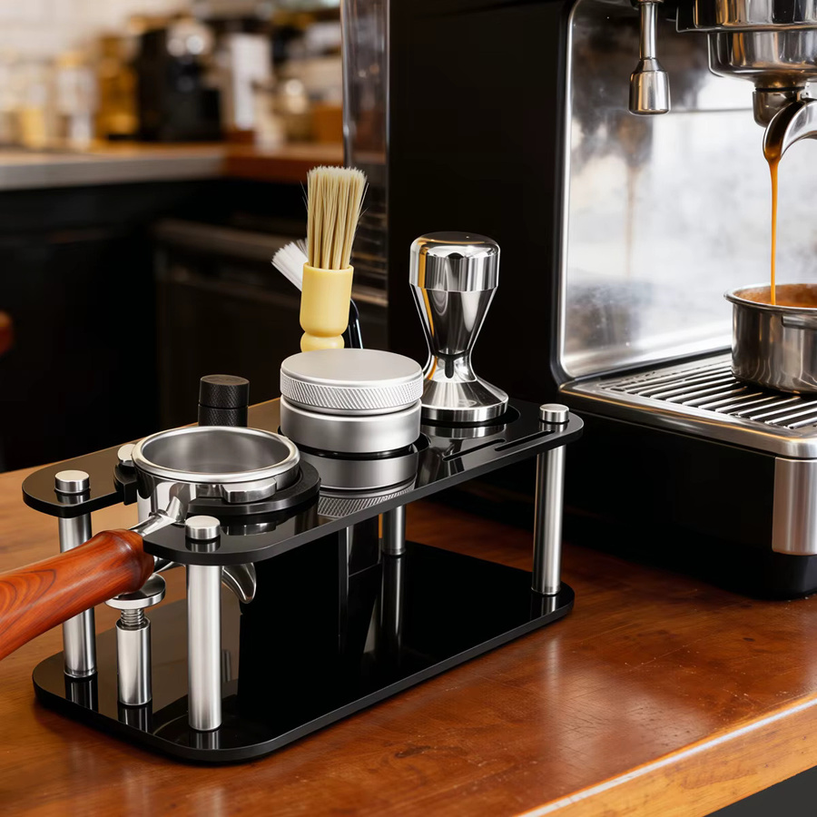 XINGZHAOHOME Siebträger und Tamper Ständer in Schwarz für 51mm, 53mm und 58mm mit doppelschichtiger Aufbewahrung für Espresso-Tamper und Verteiler - Bild 5