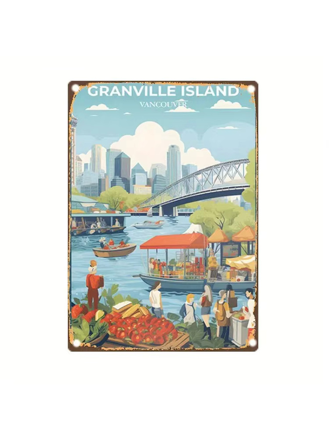 MINISO Vintage Metallblechschild Granville Island Vancouver Wanddekoration Mehrfarbig B: 20 cm, H: 20 cm - Bild 2