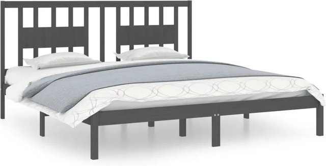vidaXL Massivholzbett aus Kiefer in Grau im rustikalen Design, B/T: 200 x 200 cm - Bild 1