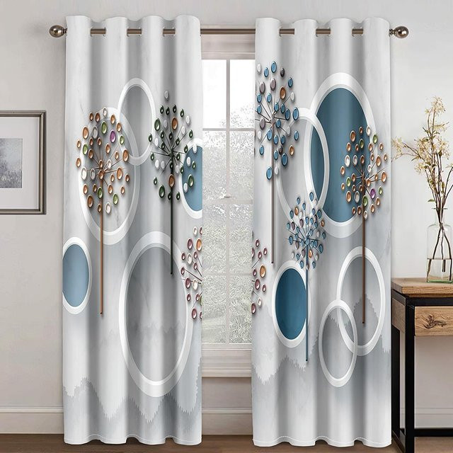 A Family Of Home Textiles Moderne Vorhänge mit abstraktem Gesichtsmotiv in Schwarz-Weiß, 2er-Set, semi-transparent - Bild 1