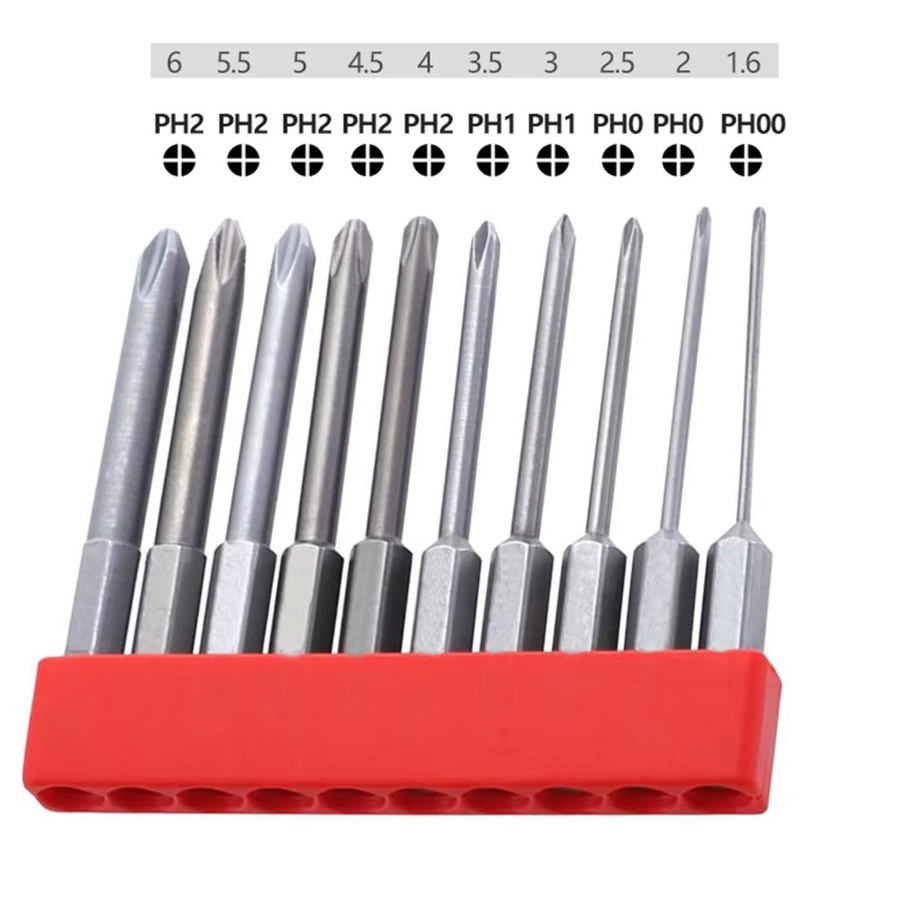 DAZZLEEX 10er Set Magnetische Kreuzschlitz-Bits PH00 PH0 PH1 PH2 mit 1/4 Zoll Sechskantschaft, Silber, Länge: 65 mm - Bild 2