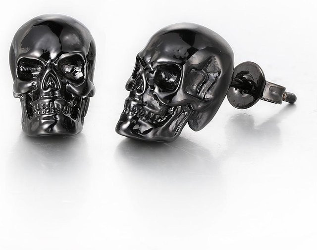 Steckohrringe Totenkopf, Kupfer, Schwarz, Unisex - Bild 1