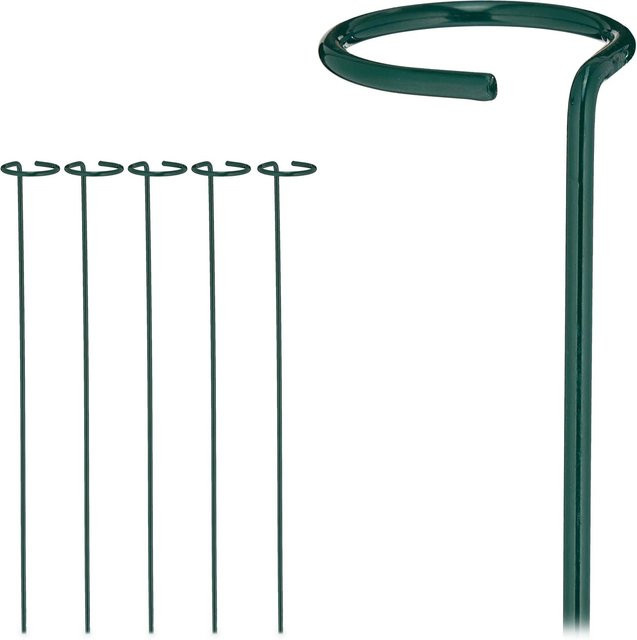 6er Set Relaxdays Pflanzstäbe aus Stahl in Dunkelgrün mit Ring, Höhe: 60 cm - Bild 1
