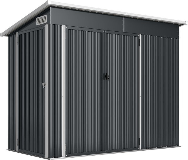 Outsunny Metall Gerätehaus Aosom wetterfester Geräteschuppen mit Pultdach und Lüftung, Grau/Anthrazit, B/T/H: 234 x 132 x 185 cm - Bild 1