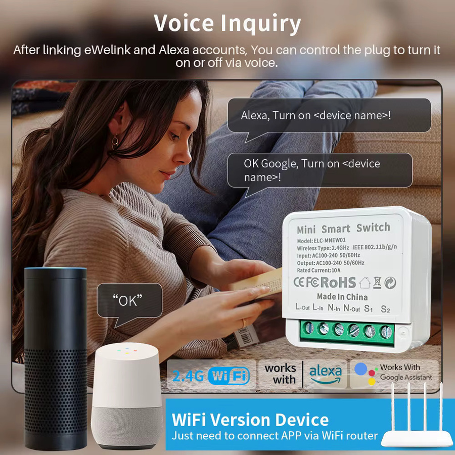 eWelink Wifi Smart Switch Modul 2-Wege Mini Relais Breaker Timer in Weiß mit Alexa Google Home Assistant Unterstützung - Bild 4