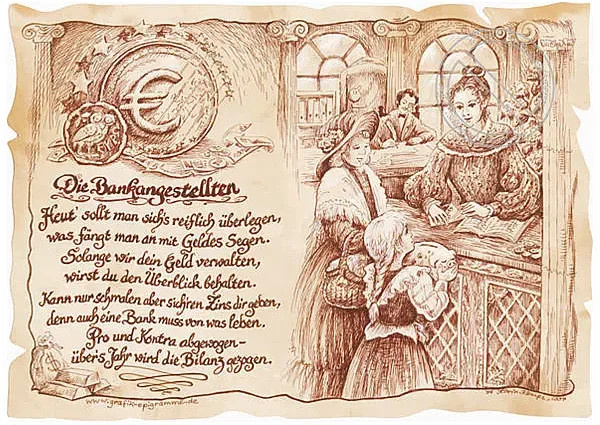 Zunftbild Bankangestellter als Poster auf Antikpapier in den Farben Braun, Schwarz und Multicolour, Format A4 - Bild 1
