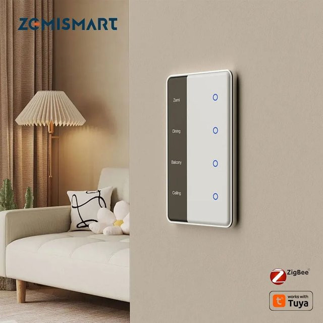 Zemismart DIY Namensschalter Zigbee Smart Display Touch Lichtschalter US-Typ in Weiß, kompatibel mit Tuya, Alexa und Google Home - Bild 1