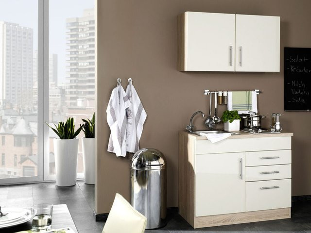 HELD Single Küche Torino Hochglanz-Creme und Eiche-Sonoma, Breite: 100 cm - Bild 1