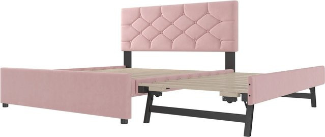 okwish Polsterbett für Kinder aus Samt mit Rollcontainer und Knopfmuster, B/T: 140 x 200 cm - Bild 1