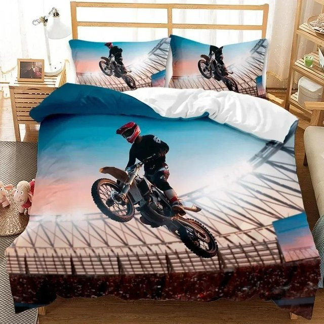 Motocross Sport Bettwäsche Set JMG Household Supplies Blau, 2-teilig aus Mikrofaser, Breite: 70 cm, Länge: 133 cm - Bild 1