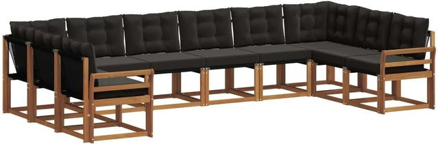 vidaXL Outdoor-Sofagarnitur 10-teilig aus Akazienholz mit Textilene und Kissen, Natur und Schwarz - Bild 1