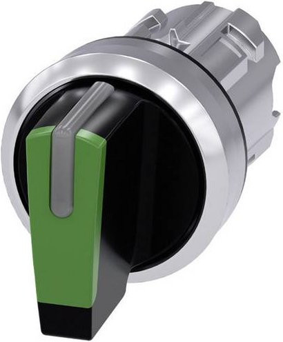 Siemens Knebelschalter 3SU1052-2BP40-0AA0 mit Metall-Frontring in Silber, Grün und Schwarz, beleuchtbar - Bild 1