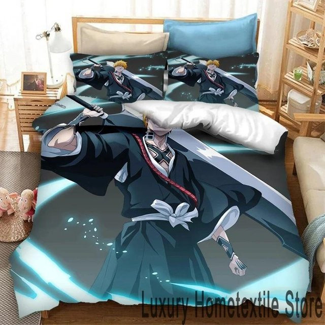 Jinmeige Anime Bleach Tausendjähriger Blutkrieg Bettwäsche-Set aus Mikrofaser in Blau, bestehend aus Bettbezug und Kissenbezug, B/H: 135 x 200 cm - Bild 1