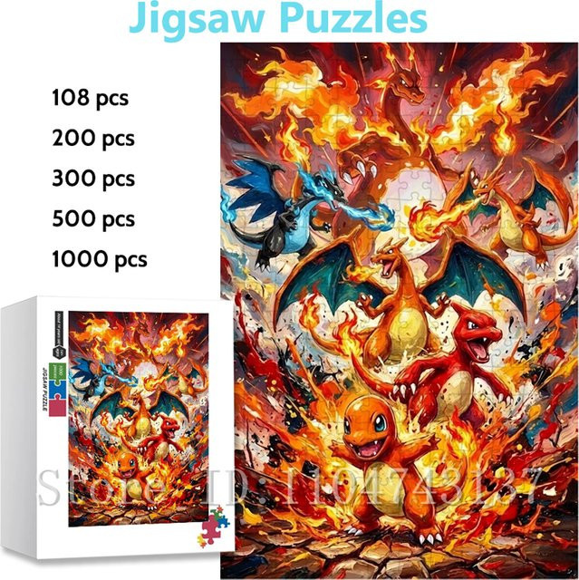 Potdemiel Charizard & Charmander Evolution Puzzle, Pokémon, Holz, Pappe / Karton - Bild 1