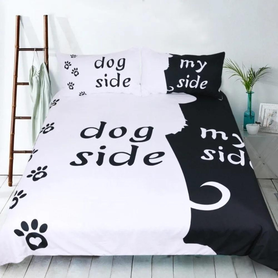 Personalisierbares Bettwäsche Set mit Katzen und Hunde Motiv in Schwarz Weiß, Bettbezug und Kissenbezug mit Reißverschluss, EU Single B/T/H: 135 x 200 cm - Bild 4