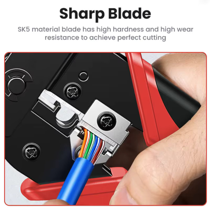 SHOYEE RJ45 Crimpzange für Ethernet Netzwerk LAN Kabel mit Cutter und Stripper in Rot - Bild 4