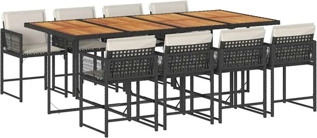 vidaXL 9-teilige Garten-Essgruppe aus Poly-Rattan und Akazienholz in Schwarz mit Kissen für Garten, Hinterhof und Terrasse - Bild 1