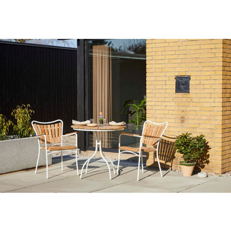 Cinas Balkonset Ellen in Weiss aus Aluminium und Holz mit Tisch und Stühlen, Tisch H: 73 cm, Ø: 80 cm, Stühle B: 59 cm, H: 72 cm, T: 57 cm - Bild 2