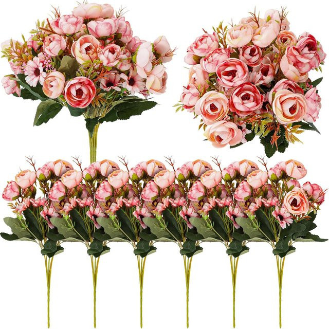 ZQCY Künstliche Teerosen in Beige und Pink zur Tischdekoration für Hochzeit und Weihnachten - Bild 1