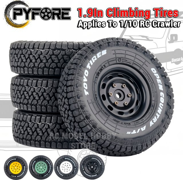 PYFORE Kletterreifen, 4-teiliges Set, 1,9 Zoll, Metall, für 1/10 RC Modellauto Crawler - Bild 1