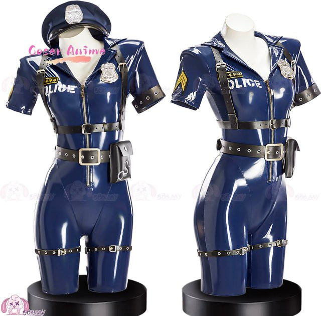 Polizistin Cosplay Kostüm, PU-Leder Overall, Set - Bild 1