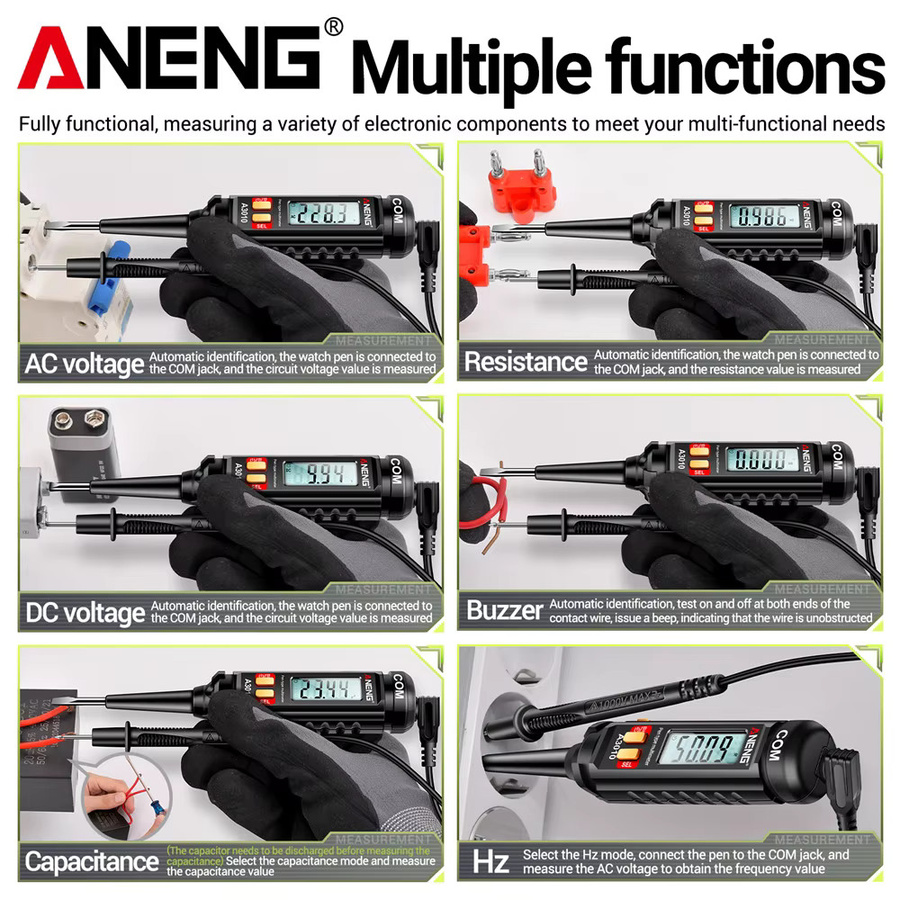 ANENG A3010 Stift-Multimeter in Schwarz mit 4000 Zählungen, digitale True-RMS-Messung und LCD-Hintergrundbeleuchtung als Auto-Range-Tester - Bild 5