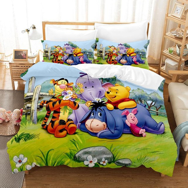 Winnie Puuh Bär Bettwäsche-Set aus Mikrofaser mit Bettbezug und Kissenbezug, Mehrfarbig, B/H: 140 x 210 cm - Bild 1
