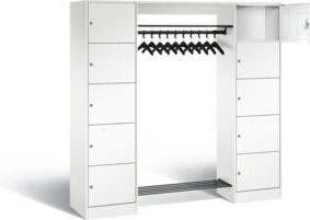 C+P Offene Garderobe Serie 8070 in Verkehrsweiß mit Stahlkonstruktion, Garderobenstange und Zylinderschlössern, H x B x T: 195 x 187 x 48 cm - Bild 1
