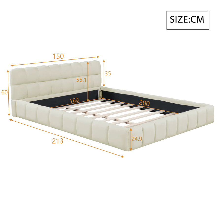 Fangange Gepolstertes Doppelbett mit weichem Kopfteil und Holzlattenrost in Beige, B/T/H: 140 x 200 cm - Bild 2