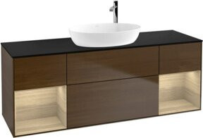V&B Waschtischunterschrank Finion Wandbeleuchtung in Walnuss, glänzend, Breite: 160 cm, Tiefe: 50,1 cm - Bild 1
