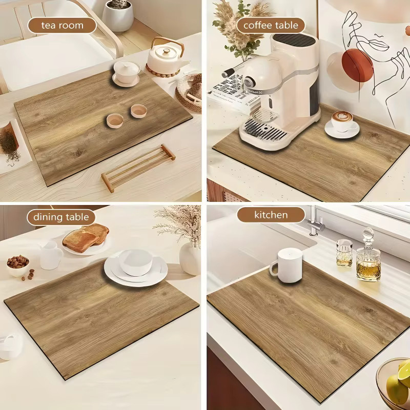 VIKAMA Saugfähige Abtropfmatte in Holzmaserung, braun, als Abdeckmatte für Waschmaschinen oder Kaffeemaschinen - Bild 3