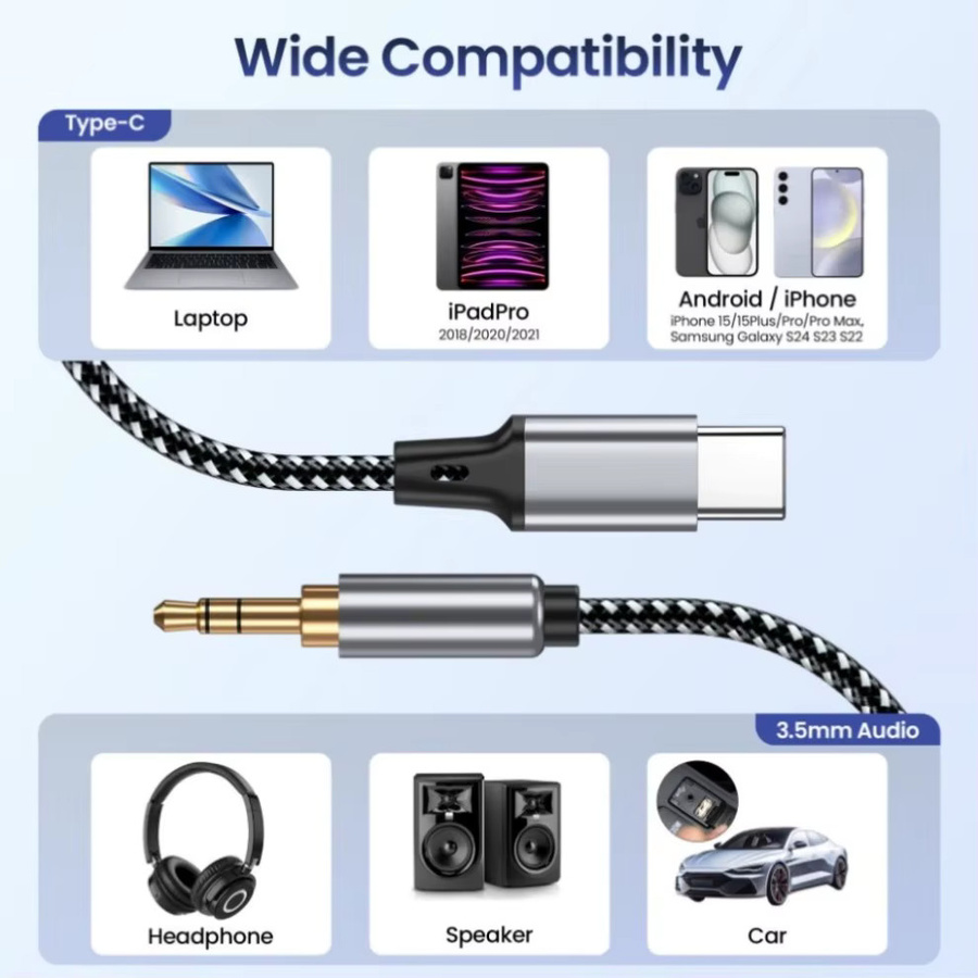 LccKaa USB Typ C auf 3,5 mm Aux-Audiokabel in Schwarz für Headsets, Lautsprecher und Kopfhörer - Bild 2