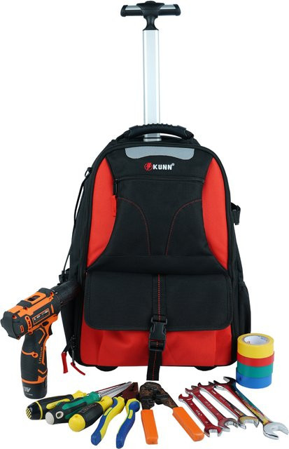 KUNN Roll-Werkzeugrucksack mit 37 Taschen und Rädern in Blau und Schwarz für Elektriker, Techniker und HVAC - Bild 1