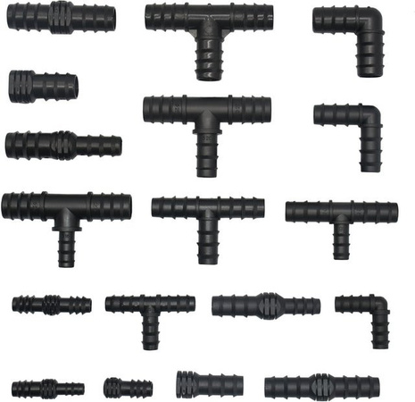 XGYN Kunststoff Schlauchtüllen-Set für Tropfbewässerung mit T-Stücken, Winkeln, Kreuzen und Reduzierkupplungen für PE-Rohre in 16 mm, 20 mm und 25 mm