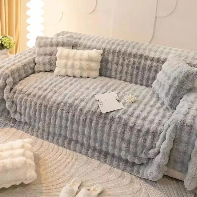 Nordic Plüsch Sofa Überwurf in Grau, weiche Fleece Couchdecke für das Wohnzimmer, B/B: 130 x 180 cm - Bild 1