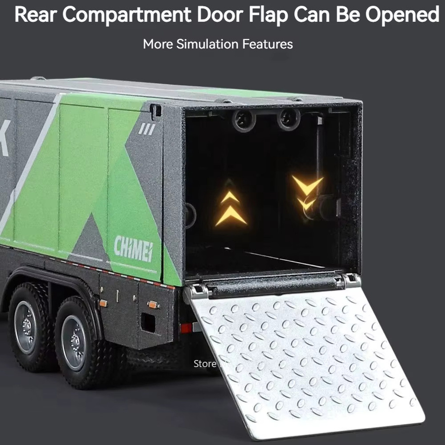 MAKEDA Container Truck Modellauto aus Metall im Maßstab 1:32 mit Licht und Sound in Grün und Weiß - Bild 3