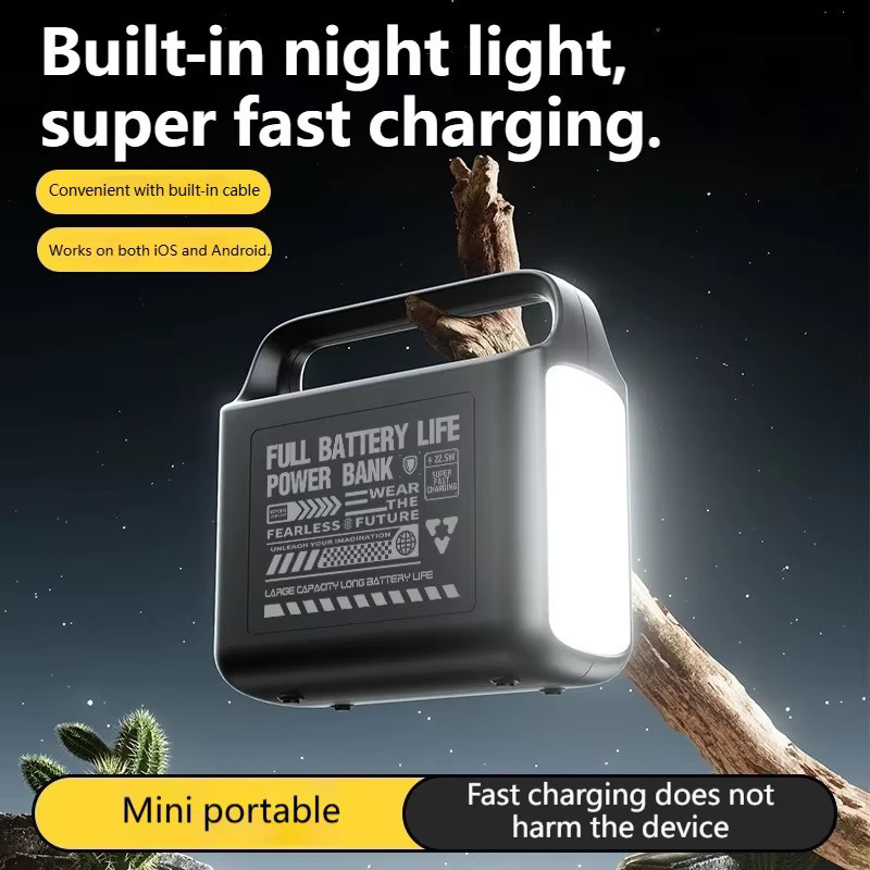 OnePlus Powerbank mit 50000 mAh Kapazität, 22,5W Schnellladefunktion, integriertem Kabel und Campinglicht in Schwarz oder Beige - Bild 2