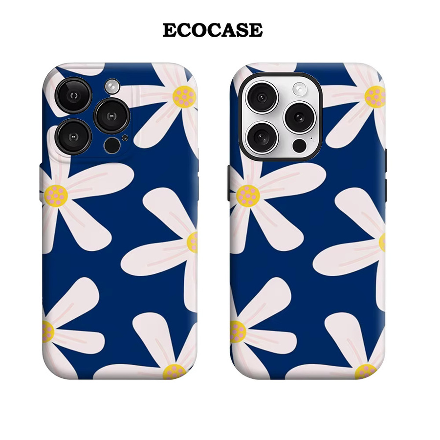 Handyhülle mit weißem Gänseblümchen-Design für Apple iPhone 11 bis iPhone 17 Pro Max Plus, doppelschichtige Rückseite, weiß und blau - Bild 2