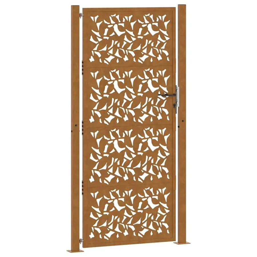 vidaXL Gartentor aus Stahl mit Blattdesign in Braun, B/H: 110 x 205 cm - Bild 2