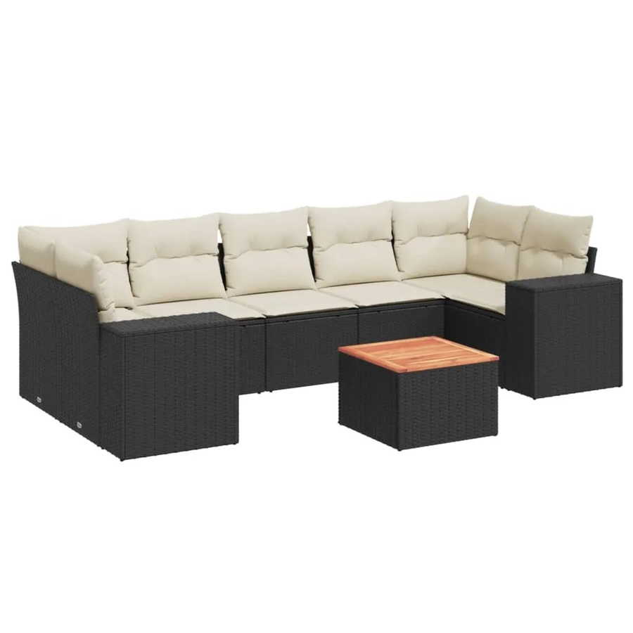 vidaXL 8-tlg Garten-Sofagarnitur in L-Form aus Polyrattan mit Kissen und Couchtisch, Schwarz und Weiß - Bild 2