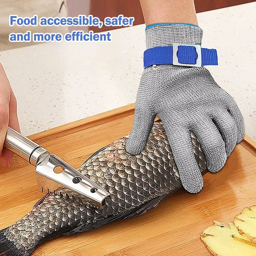 Schnittfeste Edelstahlhandschuhe in Silber und Weiß für den Fleischerei- und Schutzgebrauch, Größe M - Bild 2