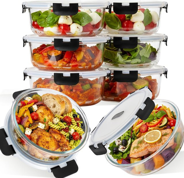 SIAZIH Runde Glas-Frischhaltedose mit Snap-Lid, transparent, 1300 ml, auslaufsicher und mikrowellengeeignet - Bild 1