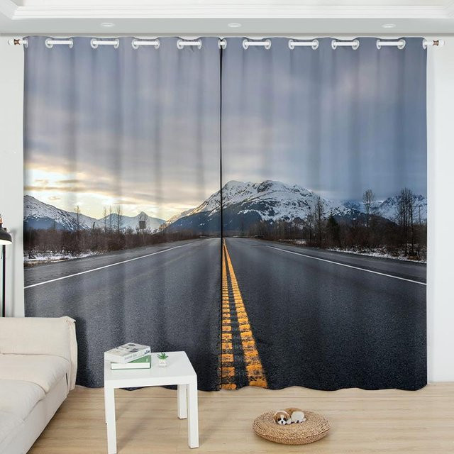 2er-Set halbtransparente Vorhänge Niemandsland Autobahn in Grau, modern und schlicht, B/H: 60 x 50 cm pro Paneel - Bild 1