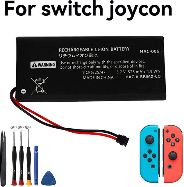 Nintendo Switch Joy-Con Ersatzakku HAC-006 mit 525 mAh in Schwarz für Controller HAC-015, HAC-016, HAC-A-JCL-C0 und HAC-A-JCR-C0 - Bild 1