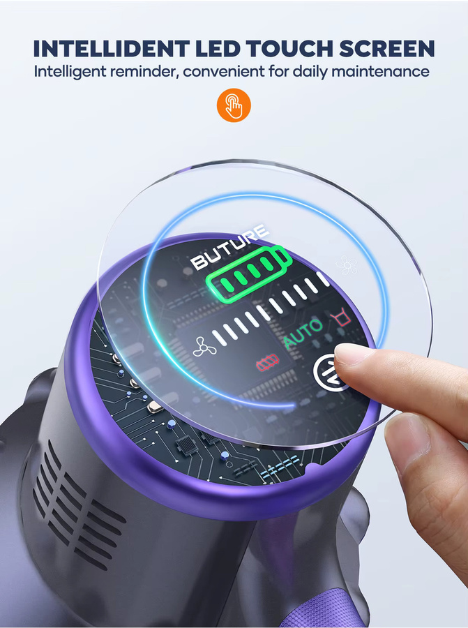 BUTURE kabelloser Handstaubsauger mit 500 W Leistung und 48 kPa Saugkraft, automatischer Saugkraftanpassung und 1,5 l Staubbehälter für Tierhaare, Teppiche und Hartböden - Bild 2
