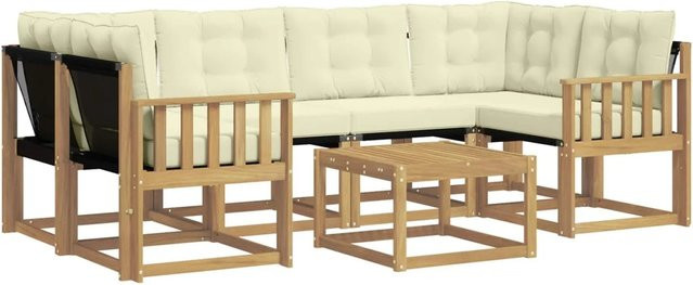 vidaXL Outdoor-Sofagarnitur 7-teilig aus Akazienholz mit Kissen in Weiß und Beige - Bild 1