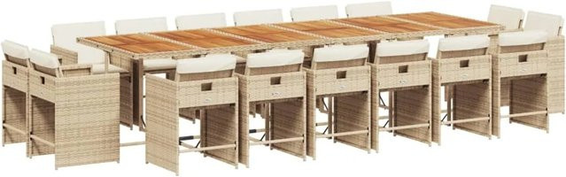 vidaXL 17-tlg Garten-Essgruppe aus Poly Rattan und Akazienholz in Beige und Braun mit Kissen - Bild 1