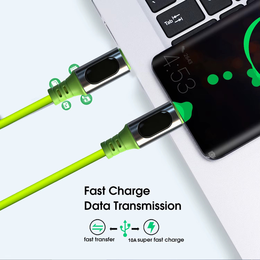 VBNM USB Typ-C zu Typ-C Ladekabel mit Digitalanzeige, 240W Hochgeschwindigkeits-Datenübertragungskabel in Grün - Bild 2