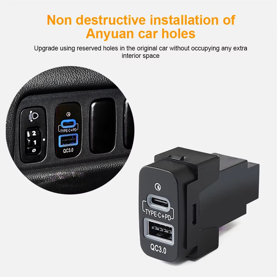 KEBETEME Auto USB Ladegerät mit PD Schnellladung und QC 3.0 sowie USB-C in Schwarz für Mitsubishi Outlander, Lancer und Pajero - Bild 2